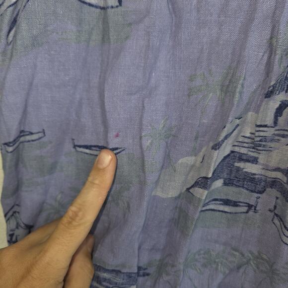 Vintage CC Collection Shirt Womens Small Blue Linen Beach Collared Coastal Warm - Picture 12 of 14